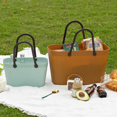 Camping Knitting Design Plastic Fruit Basket Cheap Plastic Picnic Basket