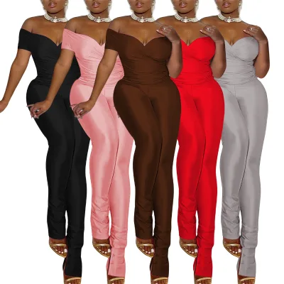 Solid Soft Short Sleeve V Neck Shirt 2 Piece Sets for Women Summer 2024 Club Casual Ladies 2 Piece Outfits Pants Woman