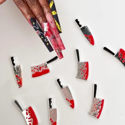 3D Nail Art Halloween Bloody Knife Nail Charms Rhinestones Fancy Decoration Religious Nail Charm DIY Manicure Accessory