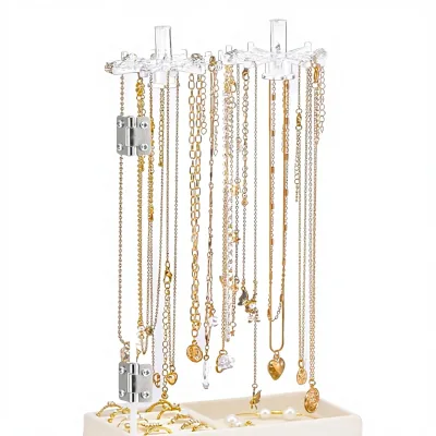 Acrylic Rotatable Clear Cute Necklace Holder Organizer Velvet Tray Long Necklaces Pendants Bracelets Rings Jewelry Display