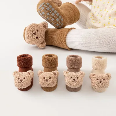 High Quality Newborn Wool Ring Thickened Middle Tube Baby Non-Slip Floor Fuzzy Socks 3d Cartoon Toddlers Winter Socks