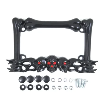 Cross-border Best-selling Factory Direct Sales of American Universal Black and White Skull Motorcycle License Plate Frames