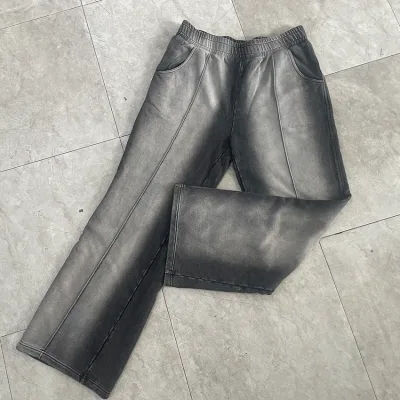 Hot Sell Heavyweight Cotton Embroidery Acid Washed Sun Fade Sweatpants Men's Jogging Pants Custom Made Pants