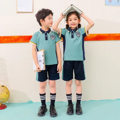 Custom Children's Cotton Short Sleeve Uniform Unisex for Kindergarten Primary & Junior High School Spring Summer
