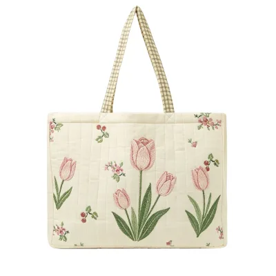Luxurious Flower Cotton Tote Bags Large Personalized Design Handle Canvas Shopper Bags With Logo