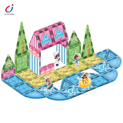 Chengji Magnetic Geometry Blocks Set Toys Education Assembly Romantic Beach Theme House Shape Magnetic Building Blocks Toys