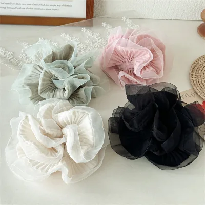 2025 High-End Woman's Elastic Hair Scrunchies Double Layer Organza Lace French Oversize Style Wholesale Accessory