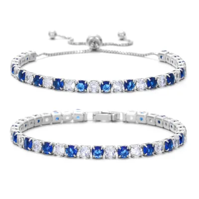 European and American Fashion Link Chain Bracelet 4mm Round Zirconia Single-Row Full-Diamond Adjustable Sliding Tennis Bracelet