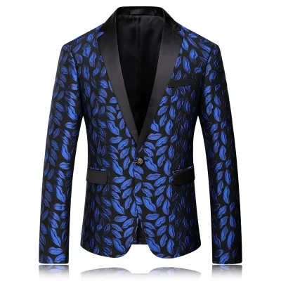 Royal Blue Prom Suit Jacket Printed Pattern Design Custom Blazer for Men