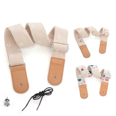 Low Price Beige Adjustable Cotton Linen Literary Ukulele Strap Acoustic-electric Guitar Strap Guitar Accessories