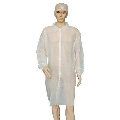 Mandil De Visita Descartable BATA DE POLIPROPILENO NO TEJIDO Non Woven Polypropylene Gown PP Disposable Visitor Lab Coat