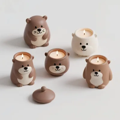4-Inch Marmot Ceramic Candle Jar - 3D Hand-Painted Alpine Animal Decor with Lid, Custom Bulk Order