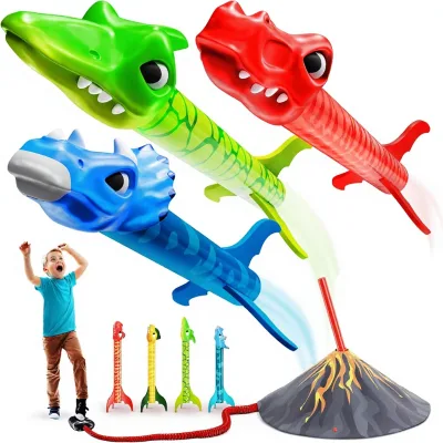 EnjoyStar Blast Dinosaur Plastic Rocket Launcher Toy for Boys 4-13 Years Outdoor Birthday Gift