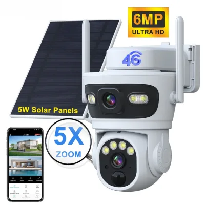 6MP Solar Battery Camera 4G Sim Card 9000mAh Battery 5W Solar Panel Humanoid Zoomorphic Tracking IP66 Waterproof Security Camera