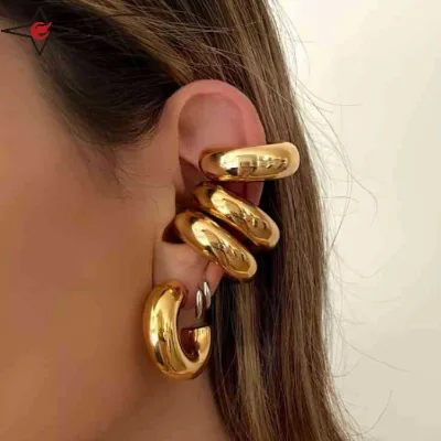 Hypoallergenic Clip on Earrings Ear Cuff Chunky Non Pierced Women Jewelry 14K Gold 316 Stainless Steel Earrings Without Piercing