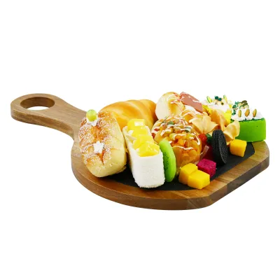 Charcuterie Serving Board Gift Set Folding Bamboo Large Acacia Wood Slate Board With Handle
