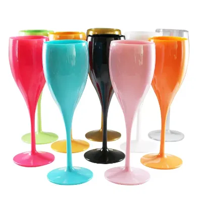 Custom 180ml 6oz White Champagne Glass Flutes Wine Cup Goblet Plastic Drink Glasses Pink Plastic Champagne Glasses for Barware