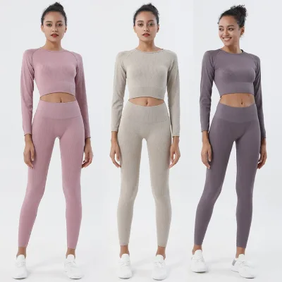 New Sale High Quality Sports Bra High Waist Leggings Suit Long Sleeve Workout Wear Gym Sportswear Women Fitness Clothes Yoga Set