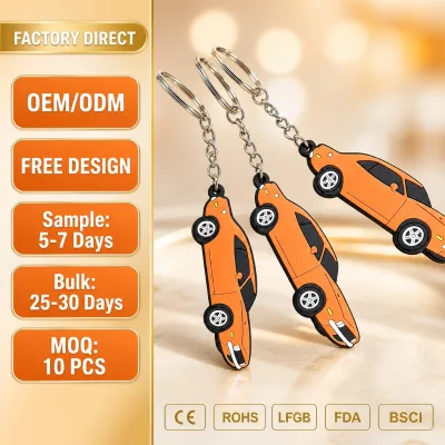 Cartoon Car Shape PVC Rubber Keychain with Metal Chain Carabiner Style Key Ring for Promotion Gift Custom Logo OEM ODM Wholesale