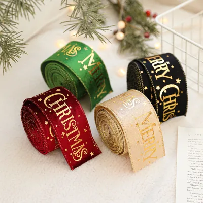 Colorful Flocking Gold-Plated English Star Bow Decoration with Tying Flowers Christmas Ribbon