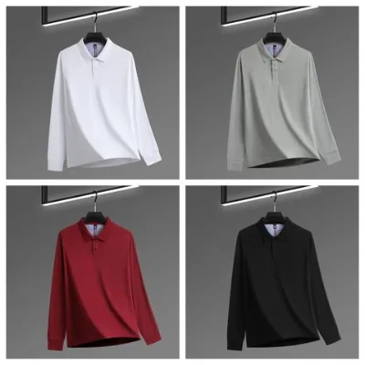Cotton solid color cloth collar Wholesale custom logo embroidered polo shirt men's polo shirt Golf Tshirts Long-sleeved