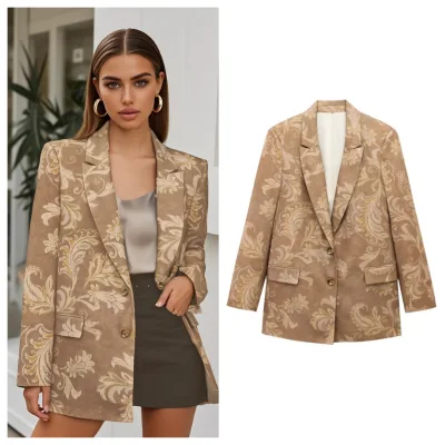 PB&ZA Women's New Floral Print Blazer Stylish Elegant Two-Button Silhouette for Formal Occasions