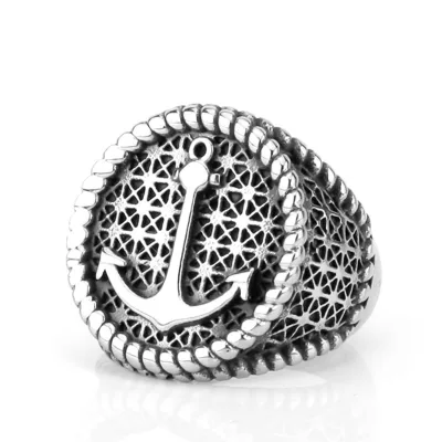 Works Low MOQ Strong Titanium Steel Ring Northern Europe Seafarer Navigator Ship's Anchor Ring Rotundity Jewelry Ring for Men