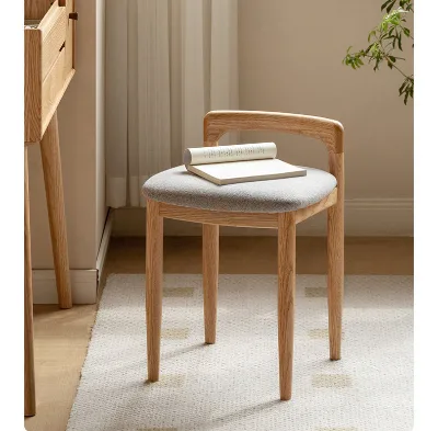 North American Oak Solid Wood Dressing Stool, Makeup Chair, Soft Seat, Makeup Stool Backrest, Simple square Stool, Dining Chair