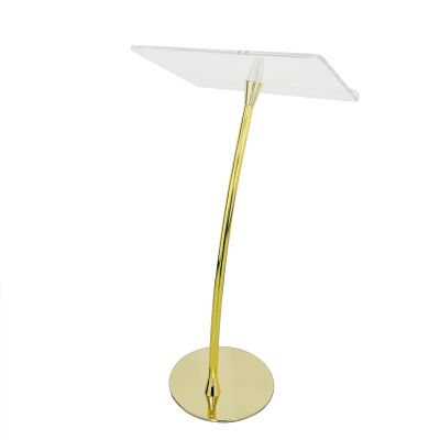 Gold Acrylic Curved Podium Church  Acrylic Podium Stand Lectern for Restaurants, Wedding, Office and Classroom Acrylic Lectern