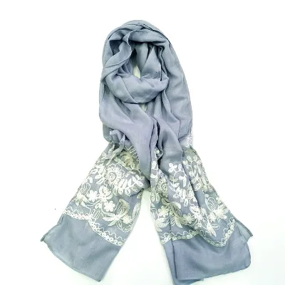 Fashionable Adult Spring Summer Shawl Solid Color Polyester Floral Embroidered Woven Scarf Made of Polyester