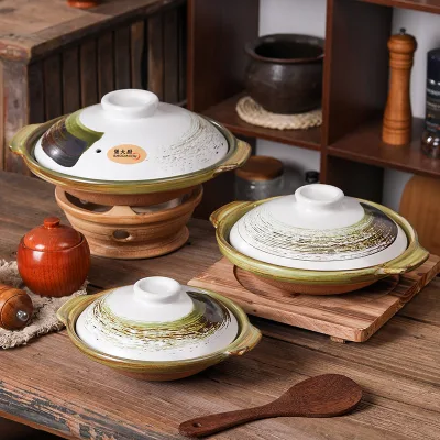 Artistic Glaze Shallow Ceramic Casserole Pot High-Temperature Resistant Dry Pot for Gas Stove Home Restaurant Use