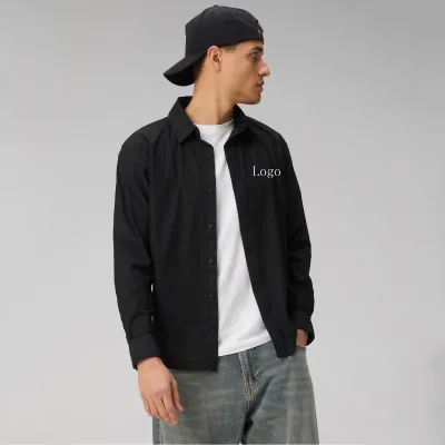 Men's Lightweight Stretch Knitted Anti Wrinkle Breathable Long Sleeve Button Collar Single Button Business Shirt Custom Logo