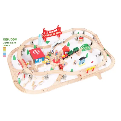 Hot Selling Beech Wooden 130 Pieces Airport Electric Train Tracks Toys Education Children's Puzzle Assembling Toy Set for Kid CE