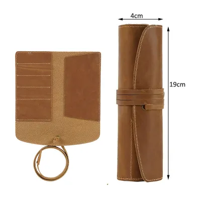 Custom Brown Leather Pen Case Pencil Bag-First Layer Cowhide Design V-ding VD-280 for School Office Use Customizable Color Logo