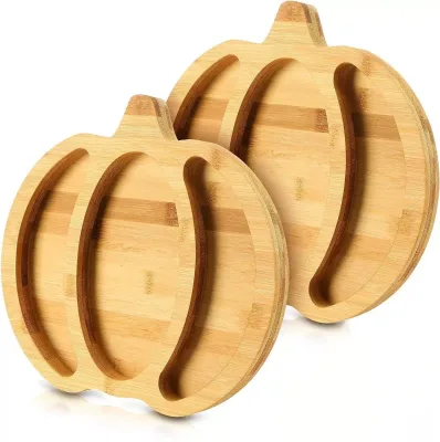 Bamboo Wood Pumpkin-Shaped Partitioned Cheese Tray Classic Wooden Kitchen Accessories for Party Dish for Children's Candies