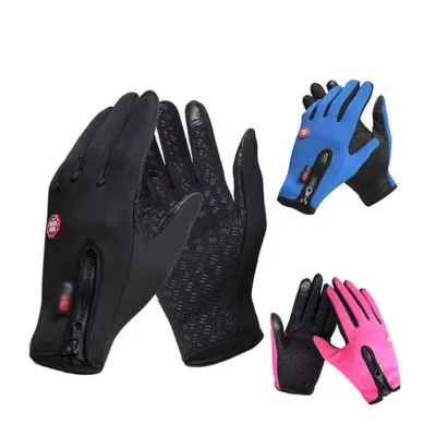 Whole Sale Windproof Lined Touch Screen Winter Sports Gloves Silicone Anti-Slip Palm Zipper Cuff Cycling Driving Gloves