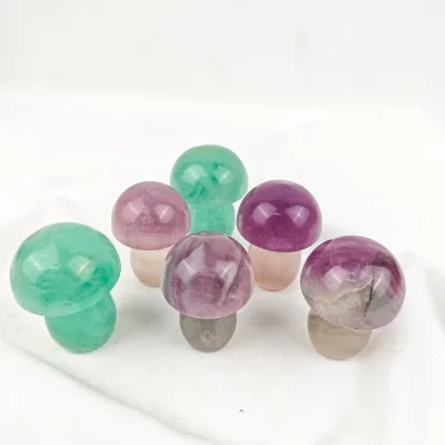 Wholesale Natural Hand Carved Polished Healing Crystal Stone Fluorite Mushroom for Meditation