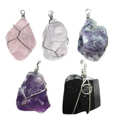 Wholesale Natural Gemstone Crystal Wire Wrap Pendant Rough Crystal Pendant for Necklace