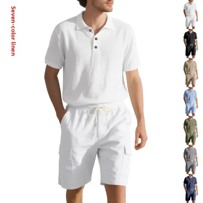 Customized Summer Solid Color Men's Polo Shirt Lapel Short-sleeved Shorts Sports Casual Summer Men Two Piece Set