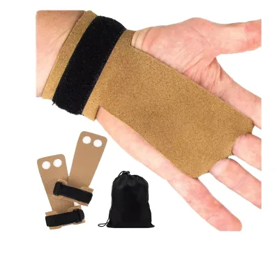 2 Hole Pu Leather Anti-Slip Gymnastics Hand Grips Palm Protection Wrist Support for Weight Lifting Fitness Gym Hand Grip
