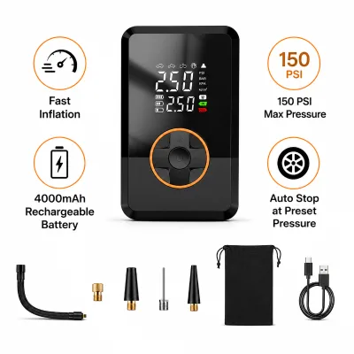 Factory Direct 4000mAh Dual Digital Display LED Emergency Light Electric Air Compressor Portable Tire Inflator Pump for Car