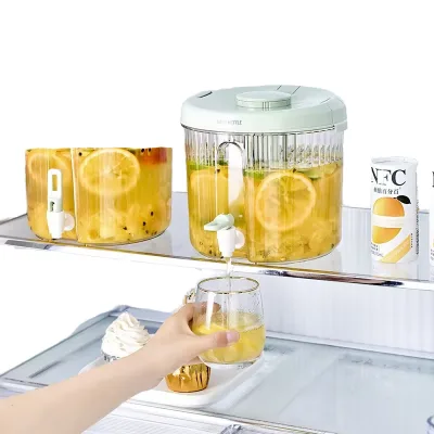 Refrigerator Cold Kettle Faucet Glass Drink Dispenser 4L with Lid Juice Water Beverage Dispenser Kitchen Home Party Bar