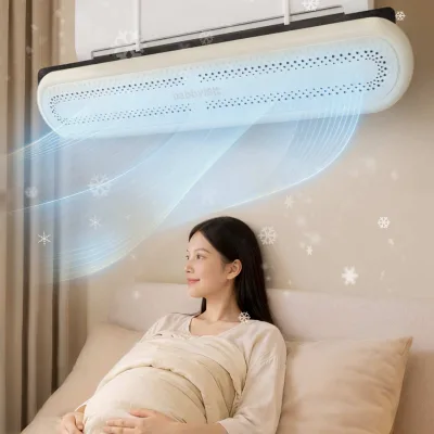 Cream Color Wind Shield Clip-On Dustproof Safe Cooling Breeze Guide for Split Air Conditioner Deflector Cover Version
