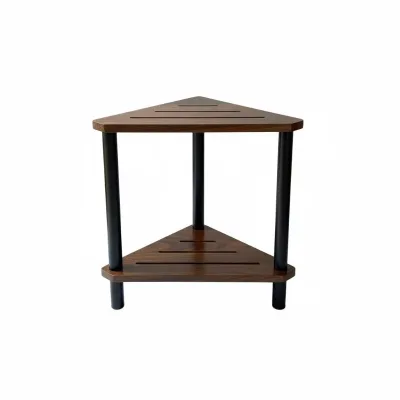Hot Eco-Friendly Modern 2-Tier Bamboo Corner Shower Stool Waterproof Shower Shaving Leg Bench Foot Rest Storage Shelf Bath Seat