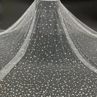 Luxury Crystal Rhinestone Pearl Beaded Mesh Fabric Tulle Fabric with Rhinestone for Wedding Dress