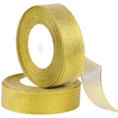 Polyester Gold Silver Glitter Ribbon 2-5cm Wide for Bow Packaging-Durable Elegant Wedding Birthday & Christmas Gift Ribbon