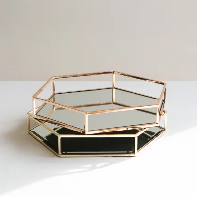 Luxury Restaurant Home Interior Designing Mirror Finished Glass Serving Tray for Home Decor