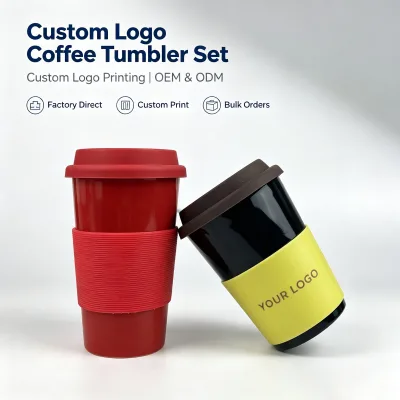 Travel Ceramic Travel Mug with Silicone Insulation Sleeve and Lid Custom Logo Pattern for Party Coffee Mugs