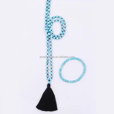Classic Meditation Necklace Mala Rose Quartz Beads Beaded Bracelet Set