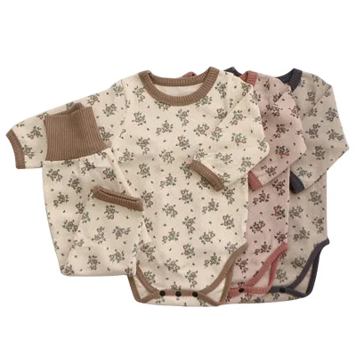 Flower Flora Printing Jumpsuit Baby Short Sleeved Summer Set Baby Boy and Girl Cute Shorts Cotton Set